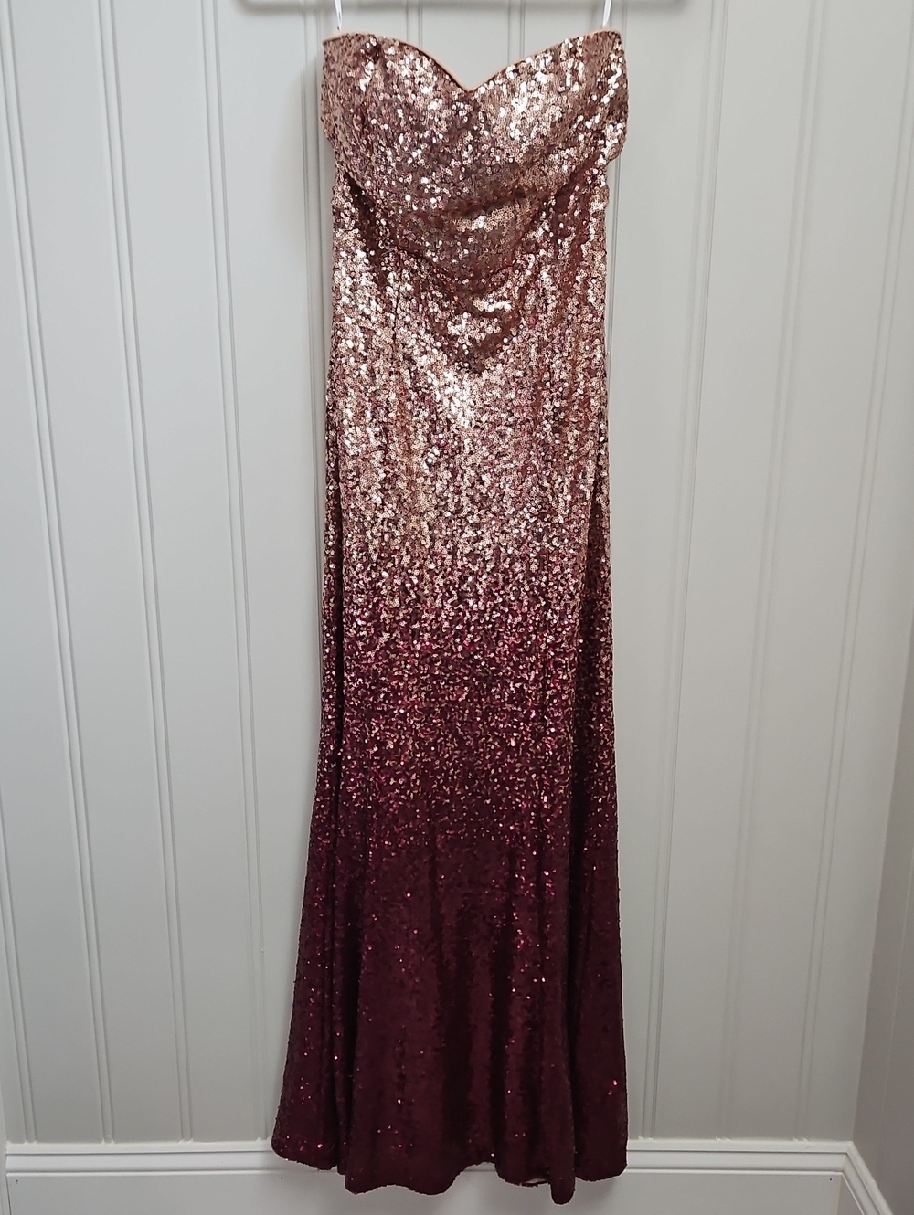 Lulus Burgundy And Rose Gold Ombre Strapless Maxi Dress Sequins Size Medium - Picture 4 of 11